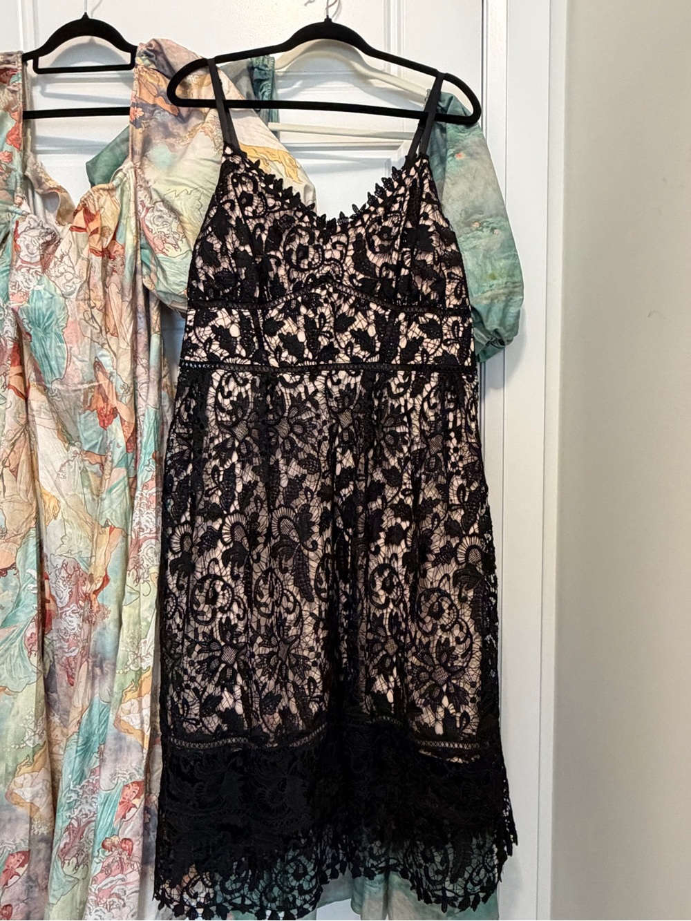 Addition Elle size 16Black Lace Overlay Nude Slip Spaghetti Strap Dress